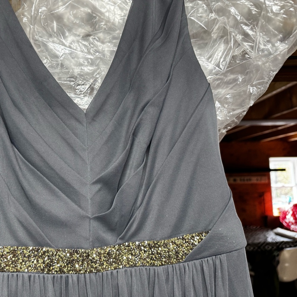 Sophisticated Charcoal Dress with Gold Detail